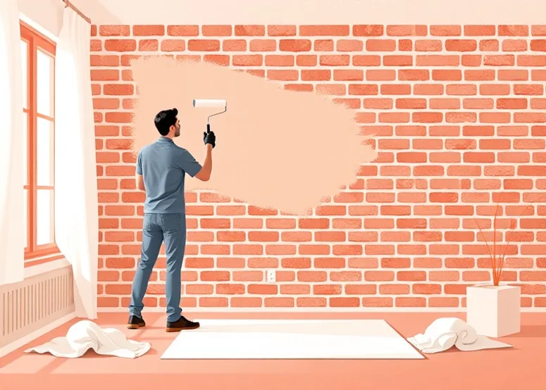 Peintre appliquant la peinture au rouleau sur un mur de salon